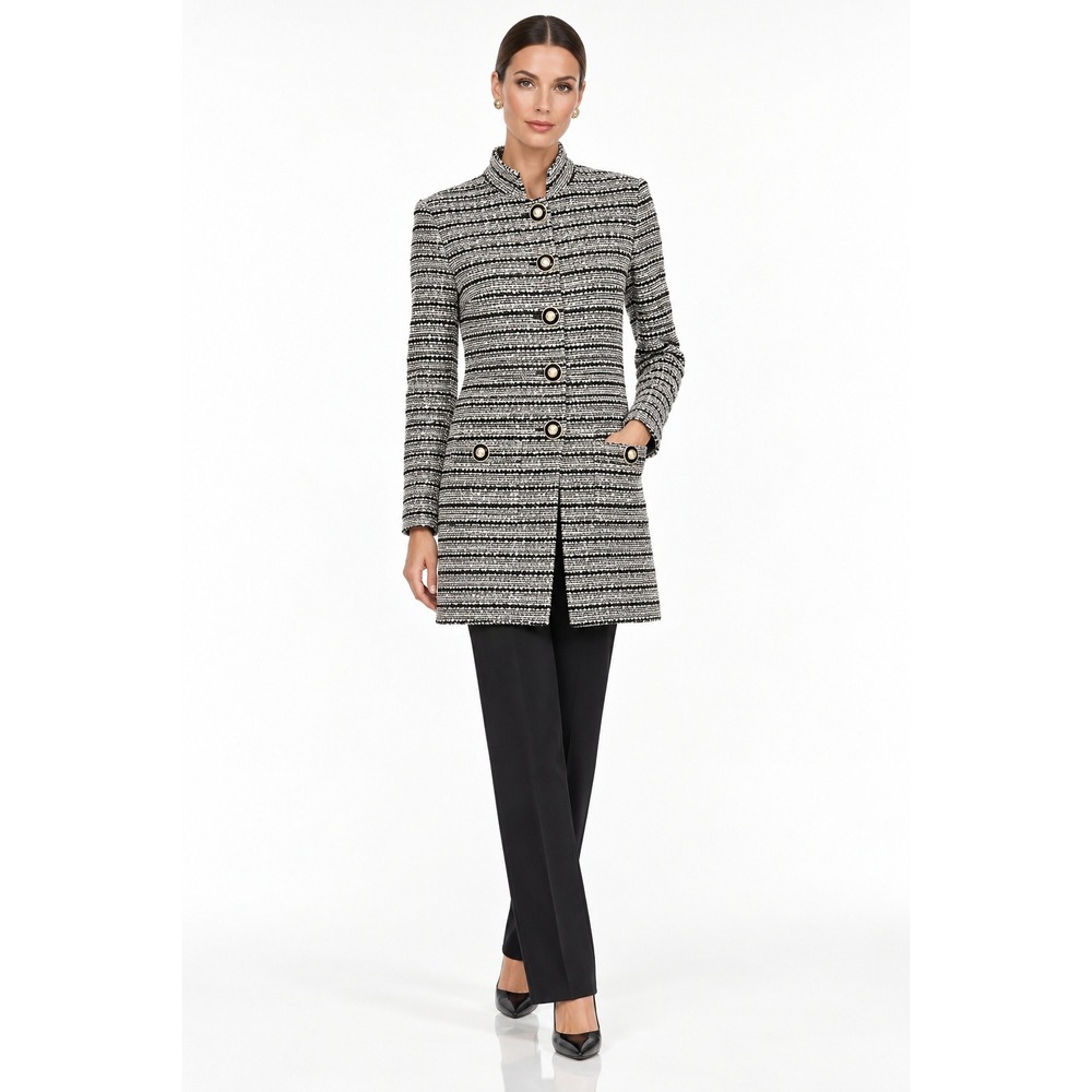 St. John Collection Knit Jacket 6 Black Cream Tweed Lion Button Professional